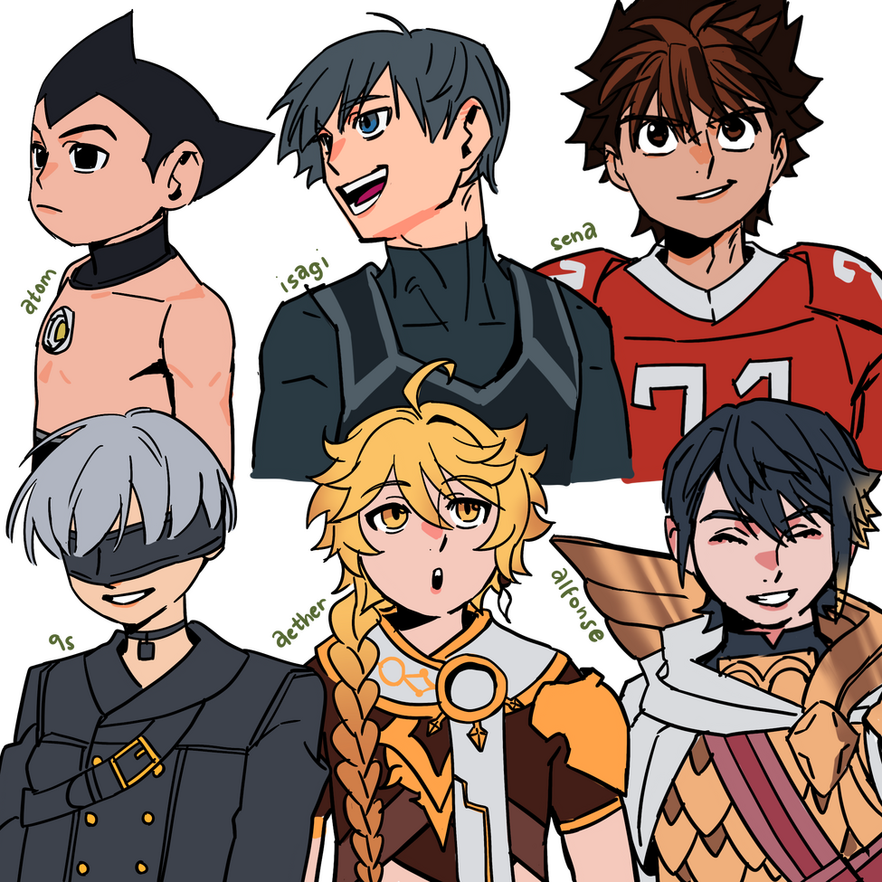 astro boy || blue lock || eyeshield 21 || nier automata || genshin imppact || fire emblem heroes